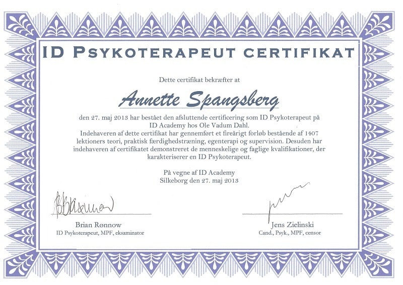 Certificeret ID-Psykoterapeut Annette Spangsberg